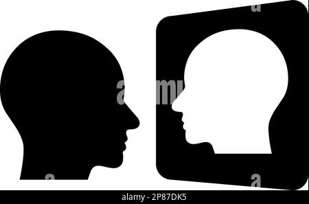 Human head icon with a reflection in the mirror as concept of self awareness Stock Vector