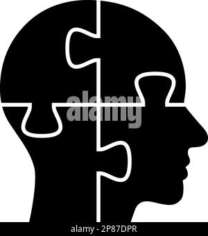 Puzzle shaped human head icon as concept of integrity of thought and consciousness Stock Vector