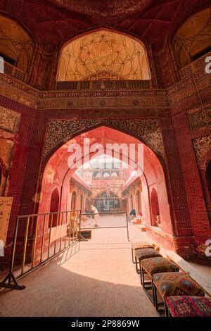 Teams of artists from all over the empire, using artistic techniques and decorative illustrations for their birthdays, adorn this royal mosque with a Stock Photo