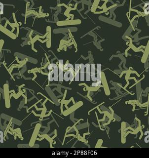 Snowboarder and Skier military pattern seamless. snowboarding army background. Skiing soldier texture. protective Vector ornament Stock Vector