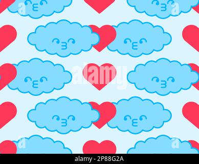 Clouds couple love pattern seamless. Cloud is in love background. Ornament of kids fabric Stock Vector