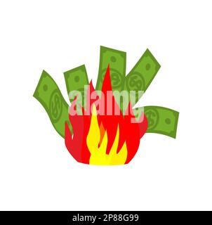 Money is on fire. burning dollars. Vector illustration Stock Vector