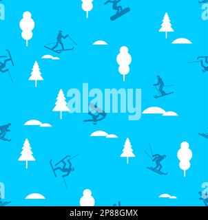 Snowboarder and Skier pattern seamless. snowboarding background. Skiing texture. Vector ornament Stock Vector