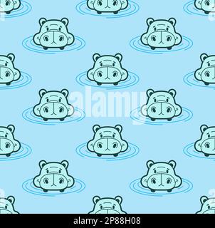 Hippo in water head pattern seamless. Ornament of kids fabric Stock Vector