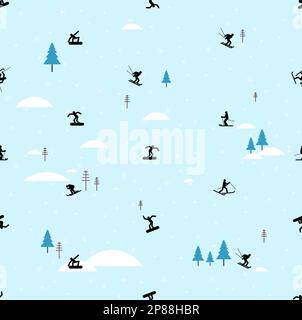 Snowboarder and Skier pattern seamless. snowboarding background. Skiing texture. Vector ornament Stock Vector
