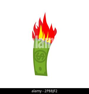 Money is on fire. burning dollars. Vector illustration Stock Vector