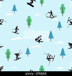 Snowboarder and Skier pattern seamless. snowboarding background. Skiing texture. Vector ornament Stock Vector