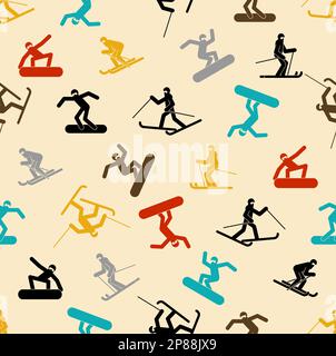 Snowboarder and Skier pattern seamless. snowboarding background. Skiing texture. Vector ornament Stock Vector