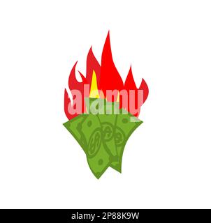 Money is on fire. burning dollars. Vector illustration Stock Vector