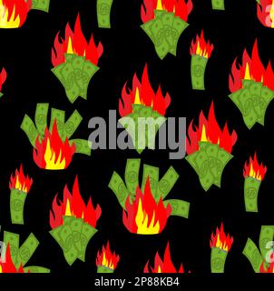 Money is on fire pattern seamless. burning dollars background. Vector texture Stock Vector