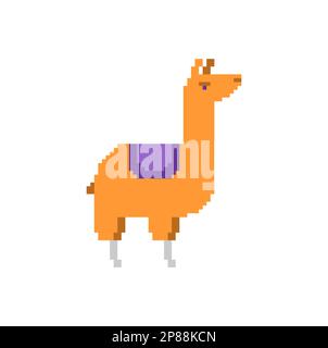 llama alpaca pixel art isolated. 8 bit Vector illustration Stock Vector