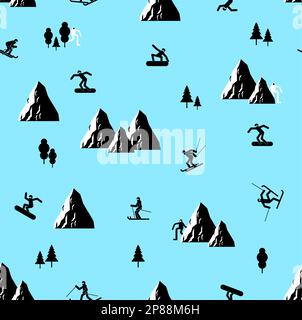 Snowboarder and Skier pattern seamless. snowboarding background. Skiing texture. Vector ornament Stock Vector