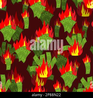 Money is on fire pattern seamless. burning dollars background. Vector texture Stock Vector