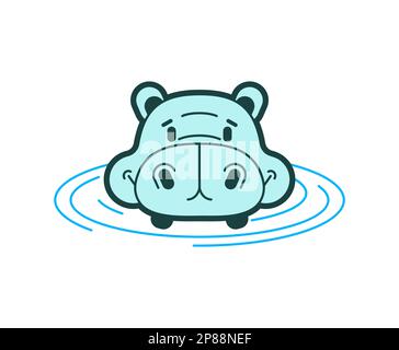 Hippo in water head isolated. Vector illustration Stock Vector