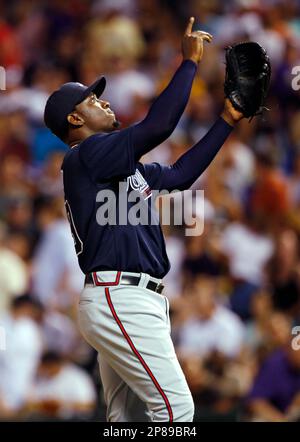 Denver, United States. 14th July, 2021. Washington Nationals Juan Soto does  a hop after an inside ball in the third inning of the 2021 MLB All-Star Game  at Coors Field in Denver