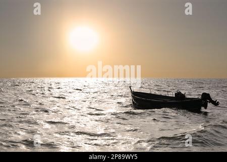 Beautiful view of motor boat in sea on sunny day Stock Photo