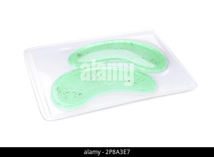 Package with under eye patches isolated on white. Cosmetic product Stock Photo