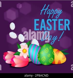 Cute eggs with tulips on a festive background illustration Stock Vector