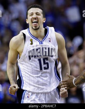 Orlando Magic forwards Hedo Turkoglu (15) and Rashard Lewis (9) celebrate  in Game 3 of the NBA Eastern Conference semifinals at Amway Arena in  Orlando, Florida, on Friday, May 8, 2009. The