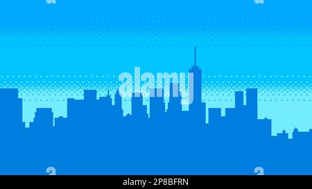 Pixel art city silhouette. 8 bit style vector illustration Stock Vector