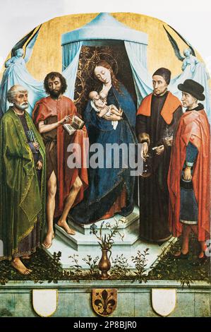 Rogier Van Der Weyden, The Virgin With The Child And Four Saints. Saints Peter, Jonh The Baptist, Cosmas And Damian Stock Photo