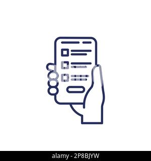 online survey form in smart phone line icon Stock Vector