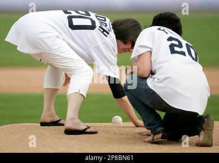 Jessica Fidrych throws out a ceremonial first pitch in honor of