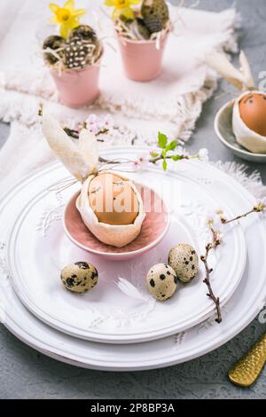Easter plate setting, Easter dining table Stock Photo