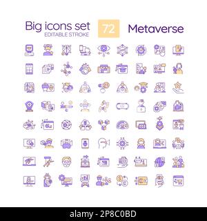Metaverse RGB color icons set Stock Vector