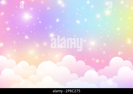 Cloudy sky background. Unicorn fantasy pastel galaxy. Rainbow cute wallpaper.  Fluffy magic pink landscape. Vector illustration 21856832 Vector Art at  Vecteezy