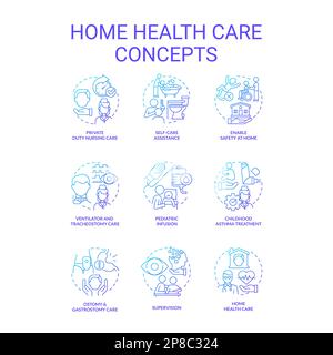 Home health care blue gradient concept icons set Stock Vector