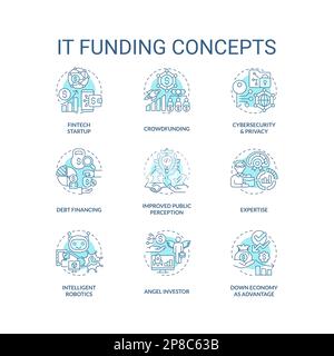 IT funding turquoise concept icons set Stock Vector
