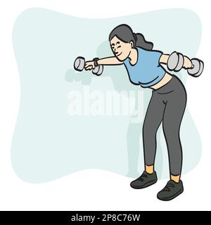 line art woman holding dumbbells to exercise illustration vector hand drawn isolated on white background Stock Vector