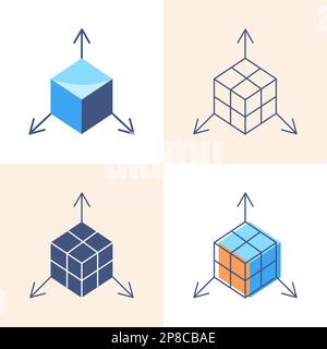 3d object modeling concept icon set in flat and line style. Modern computer technology symbol. Vector illustration. Stock Vector