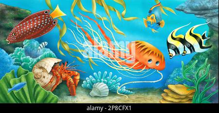 Animals-ocean fish  jellyfish coral Stock Photo