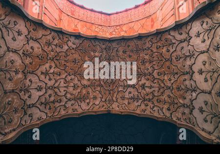 The front facade consists of a high pishtaq in the center with five arches on both sides lined up on the common roof of the prayer hall. The main arch Stock Photo