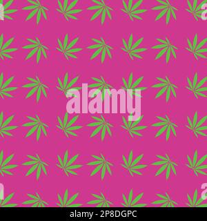 Marijuana cannabis leaf symbol icon repeating seamless pattern in green and pink color pallet. Stock Vector