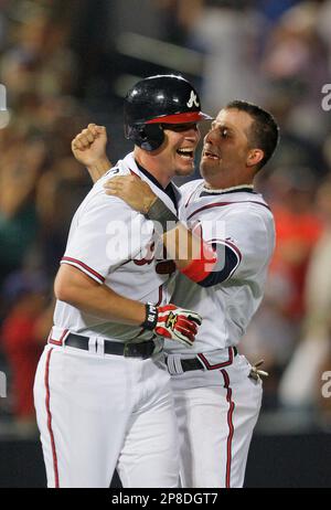 Atlanta Braves Martin Prado heads for home after hitting a homerun into  left field in the first inning against the San Diego Padres during the  Braves 6-2 win of game 3 at