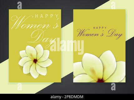 Happy Women's day hand drawn lettering and flower poster template. Template for, banner, poster, flyer, greeting card, web design, print design. Vecto Stock Vector