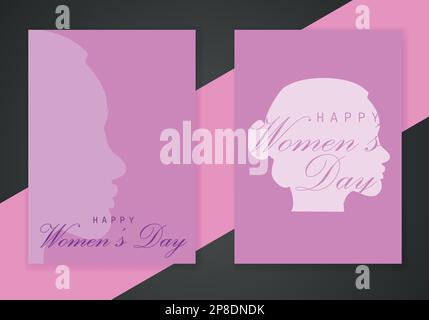 Women's Day poster with silhouette  women's faces, illustration. Females for feminism, independence, sisterhood, empowerment, activism for women right Stock Vector