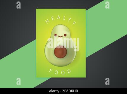 Avocado Character healty food poster template. Fruit and Vegetable Cute and realistic Icon Vector Stock Vector