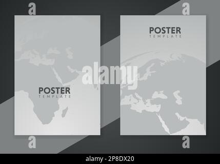 Trendy world concept poster set. Vector cover templates with world map. Design background for flyers, placards, brochures, posters Stock Vector