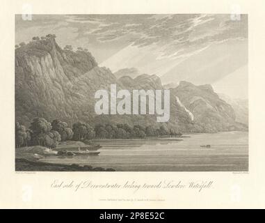 Derwentwater east side towards Lodore Falls. English Lake District. Cumbria 1816 Stock Photo