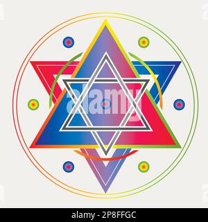 Seal of Solomon Icons Illustration Star in Circle Symbol Alchemy Sacred Geometry Rainbow Colors Stock Vector