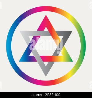 Seal of Solomon Icons Illustration Star in Circle Symbol Alchemy Sacred Geometry Rainbow Colors Stock Vector