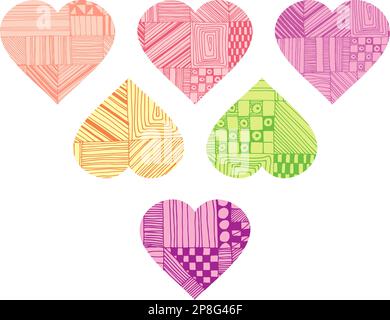 vector hearts with patterns, set for valentines day, character set of love, love symbol, 14 february Stock Photo