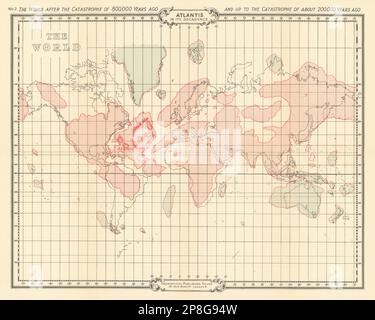 Atlantis in its Decadence. World 800,000-200,000 BC. SCOTT-ELLIOT 1925 old map Stock Photo