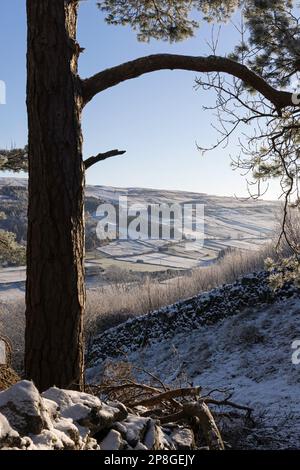 Wintertime view, looking down Upper-Wharfedale, near to the village of Kettlewell, Yorkshire Dales, UK Stock Photo