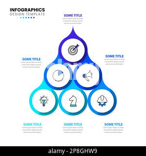 Infographic template with icons and 6 options or steps. Pyramid. Can be used for workflow layout, diagram, banner, webdesign. Vector illustration Stock Vector