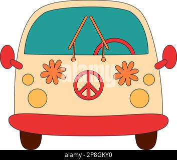 Retro groovy mini van vector illustration Stock Vector
